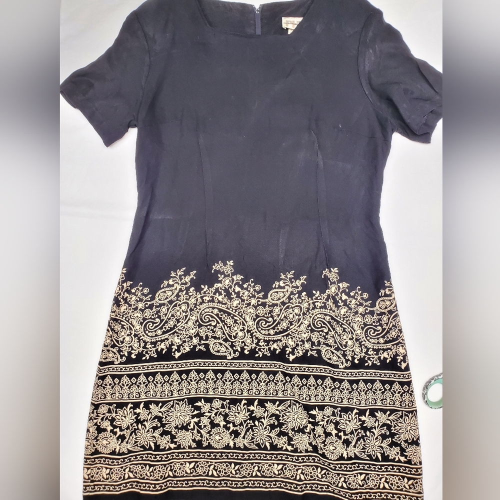 Paul Harris Design Vintage 90s Black Cream Paisley Border Print Dress Sz 16